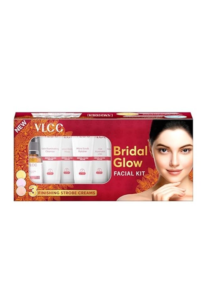 VLCC Bridal Glow Facial Kit - 49g, With Hyaluronic Acid, Niacinamide & Vitamin C. At home facial with 3 Illuminator Strobe Creams - Gold, Lilac, Rose. - Image 1